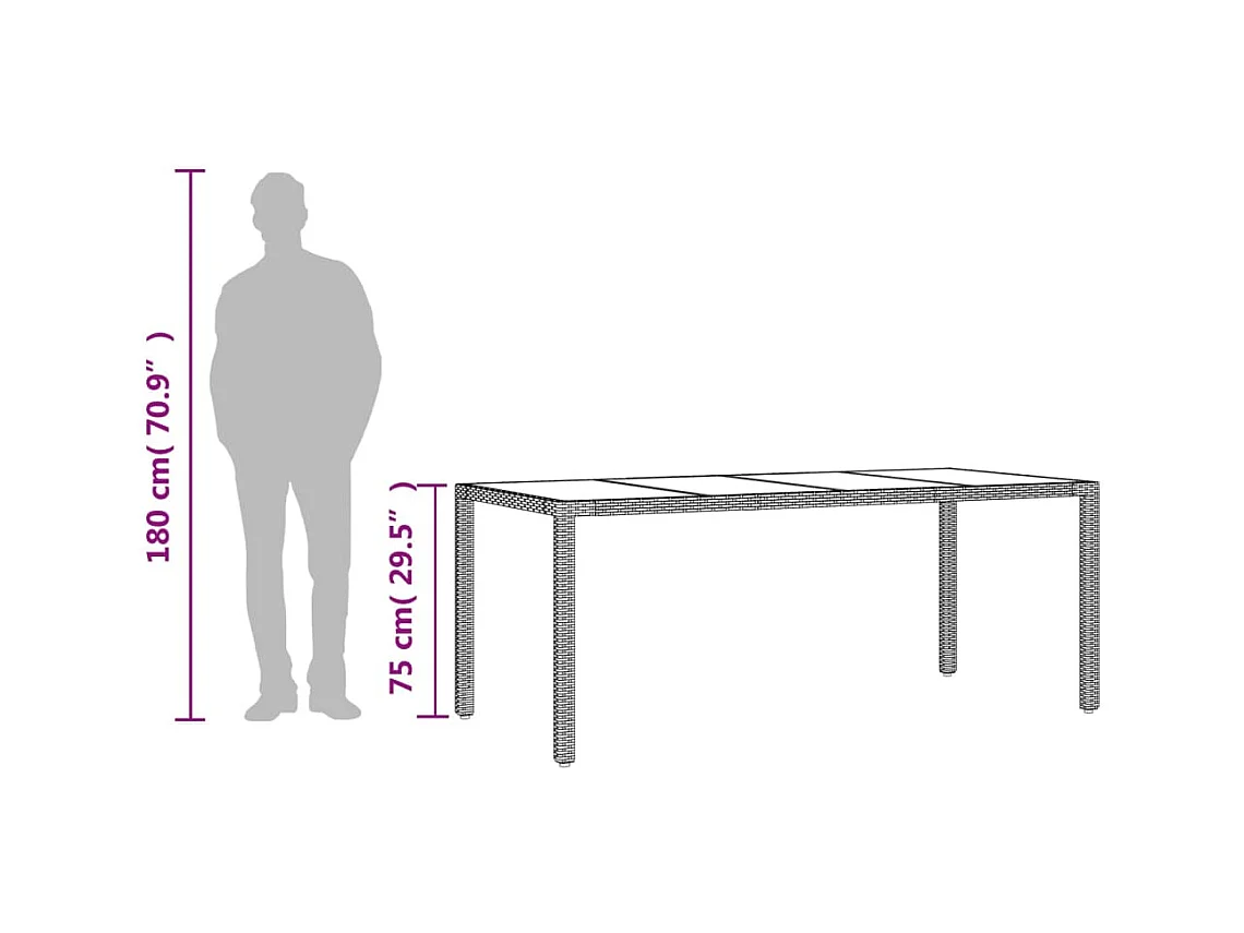 Table de jardin avec dessus en verre marron résine tressée