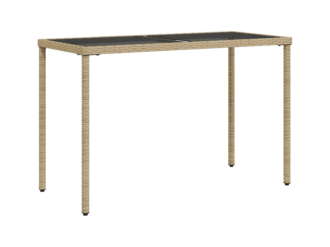 Table de jardin dessus en verre beige 115x54x74 poly rotin