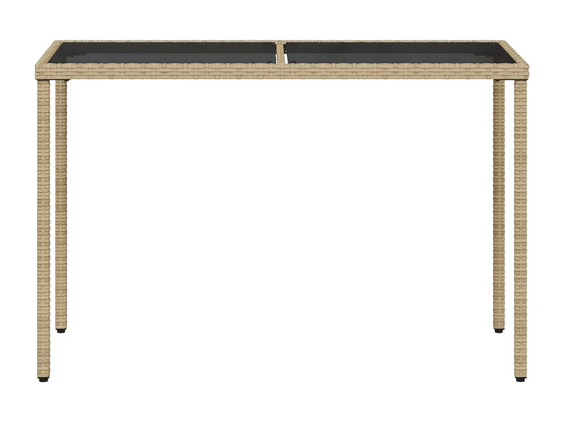 Table de jardin dessus en verre beige 115x54x74 poly rotin