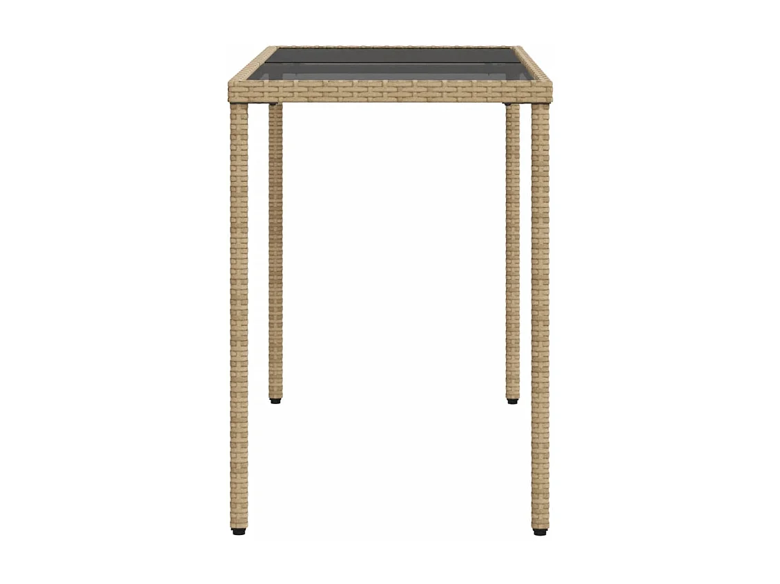 Table de jardin dessus en verre beige 115x54x74 poly rotin