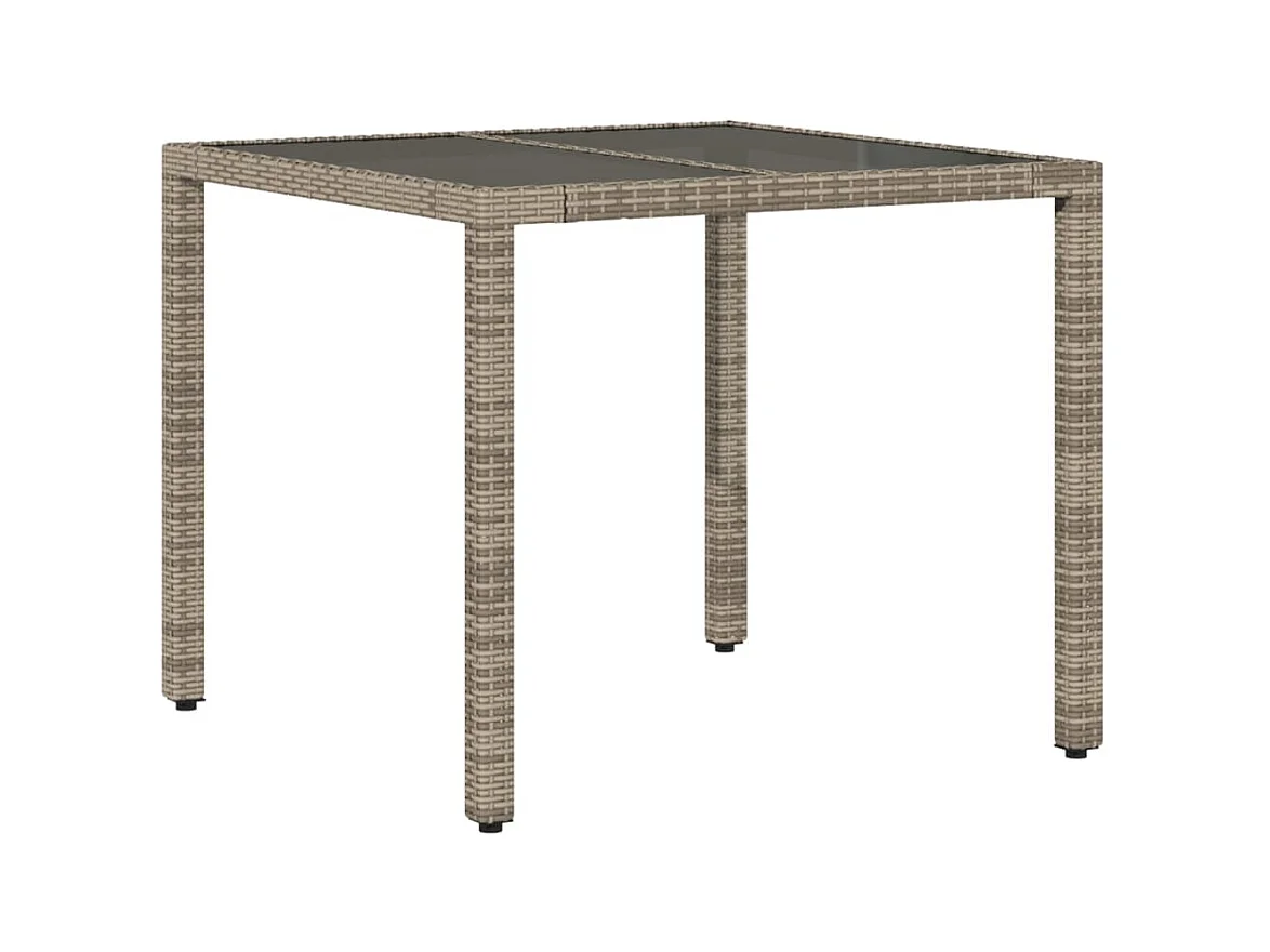 Table de jardin dessus en verre Gris 90x90x75 Résine tressée