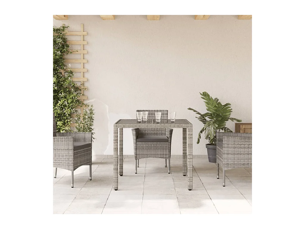 Table de jardin dessus en verre Gris 90x90x75 Résine tressée