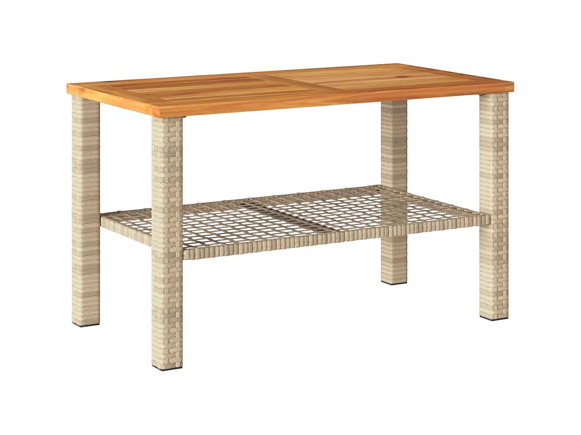 Table de jardin beige 70x38x42 résine tressée et bois acacia
