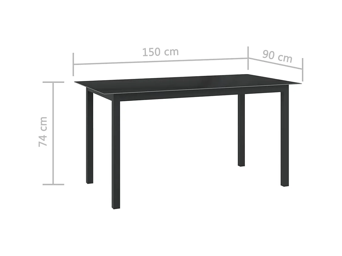 Table de jardin Noir 150x90x74 Aluminium et verre