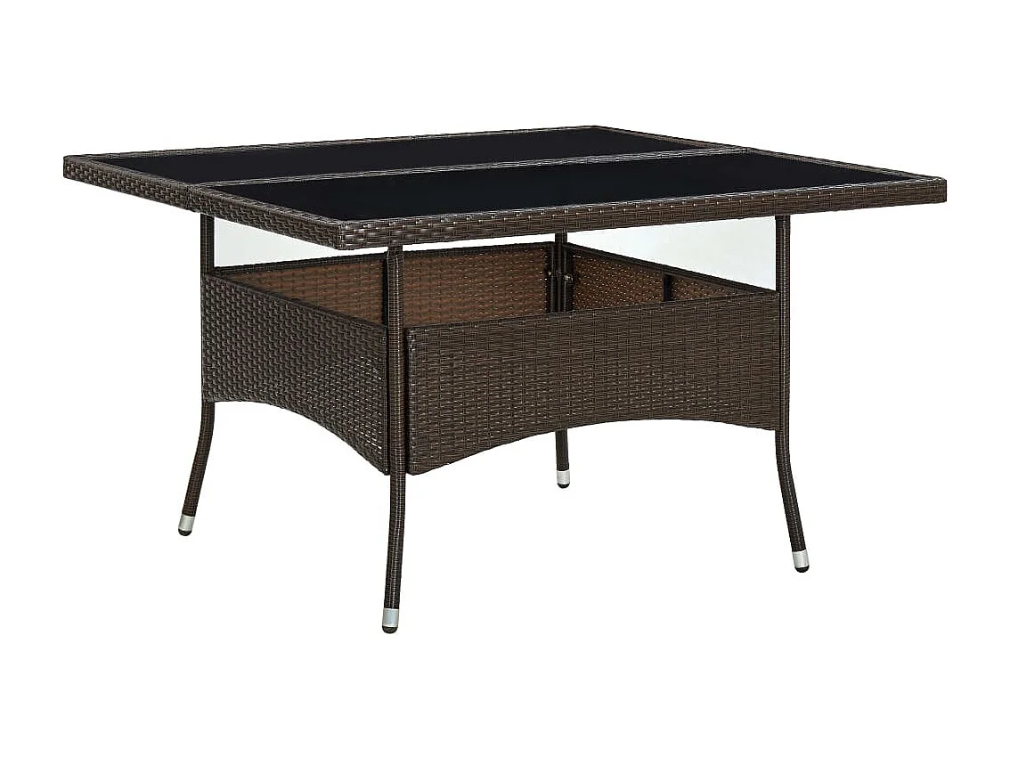 Table à dîner d'extérieur Marron Résine tressée et verre