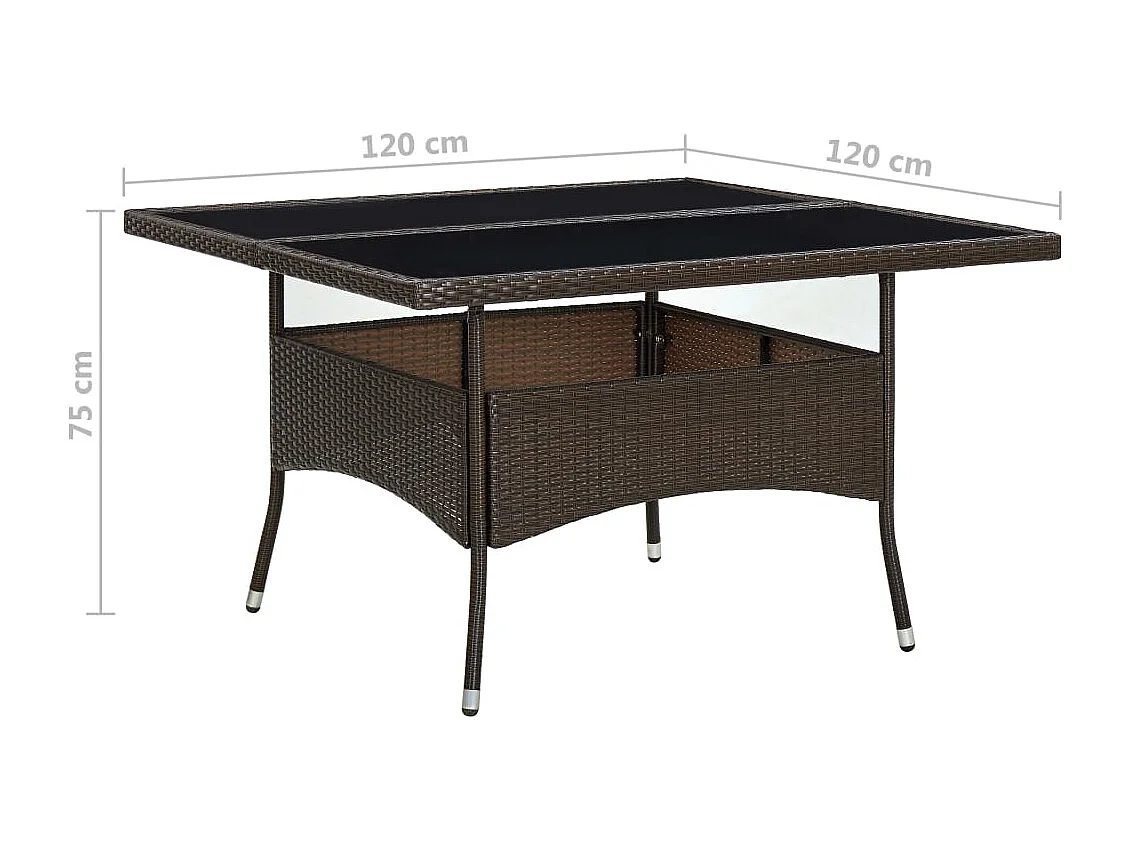 Table à dîner d'extérieur Marron Résine tressée et verre