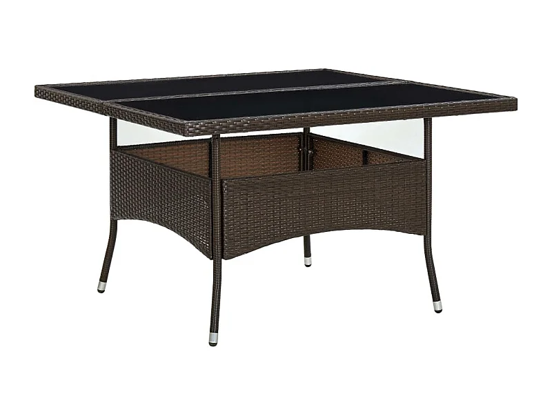 Table à dîner d'extérieur Marron Résine tressée et verre