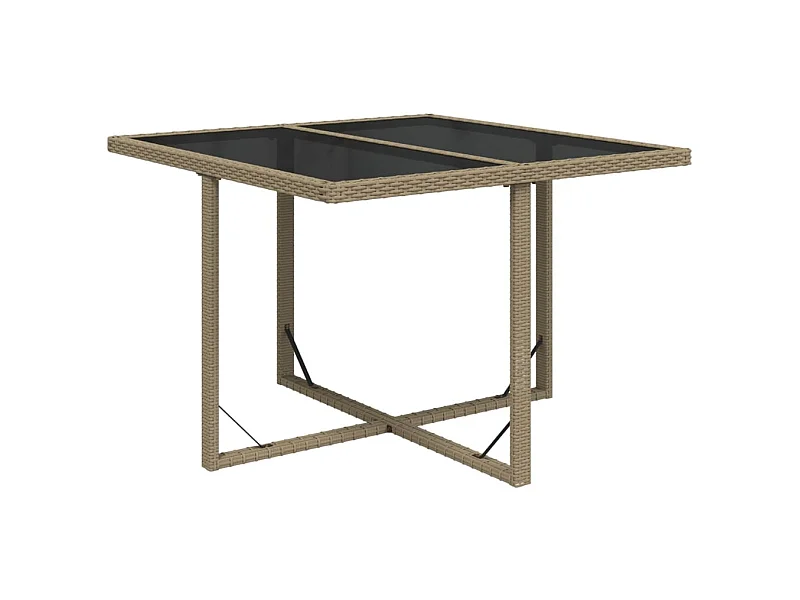 Table de jardin Beige 109x107x74 Résine tressée et verre