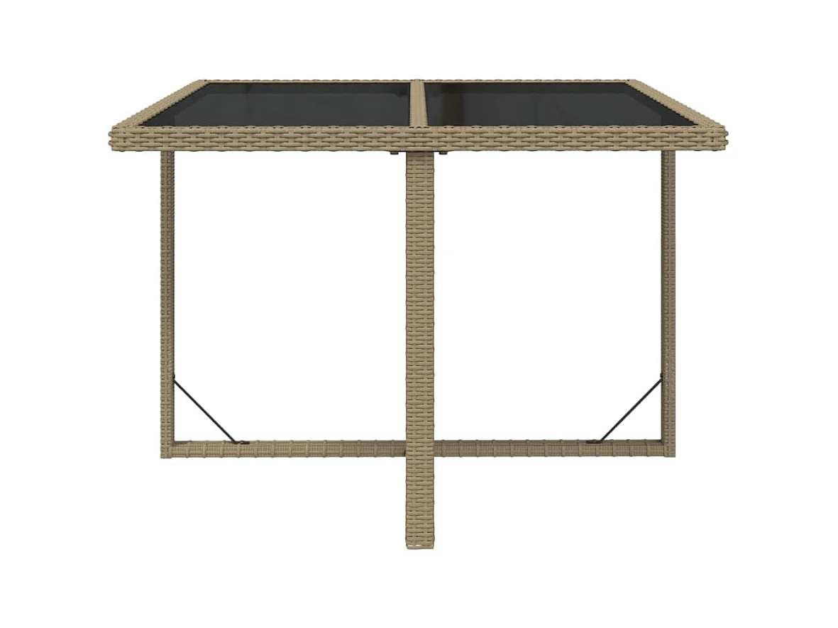 Table de jardin Beige 109x107x74 Résine tressée et verre