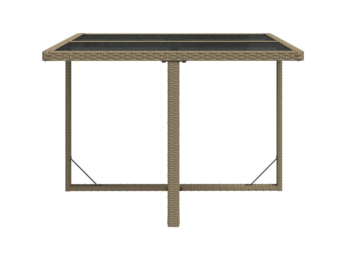 Table de jardin Beige 109x107x74 Résine tressée et verre
