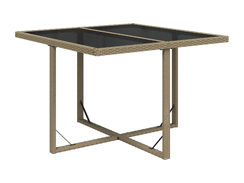 Table de jardin Beige 109x107x74 Résine tressée et verre