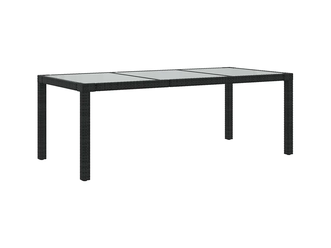 Table de jardin Noir 190x90x75 Verre trempé-résine tressée 2