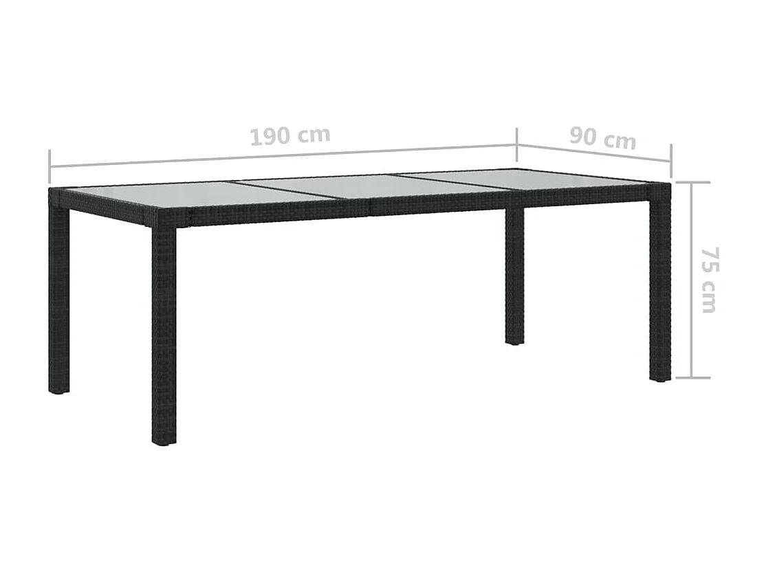 Table de jardin Noir 190x90x75 Verre trempé-résine tressée 2
