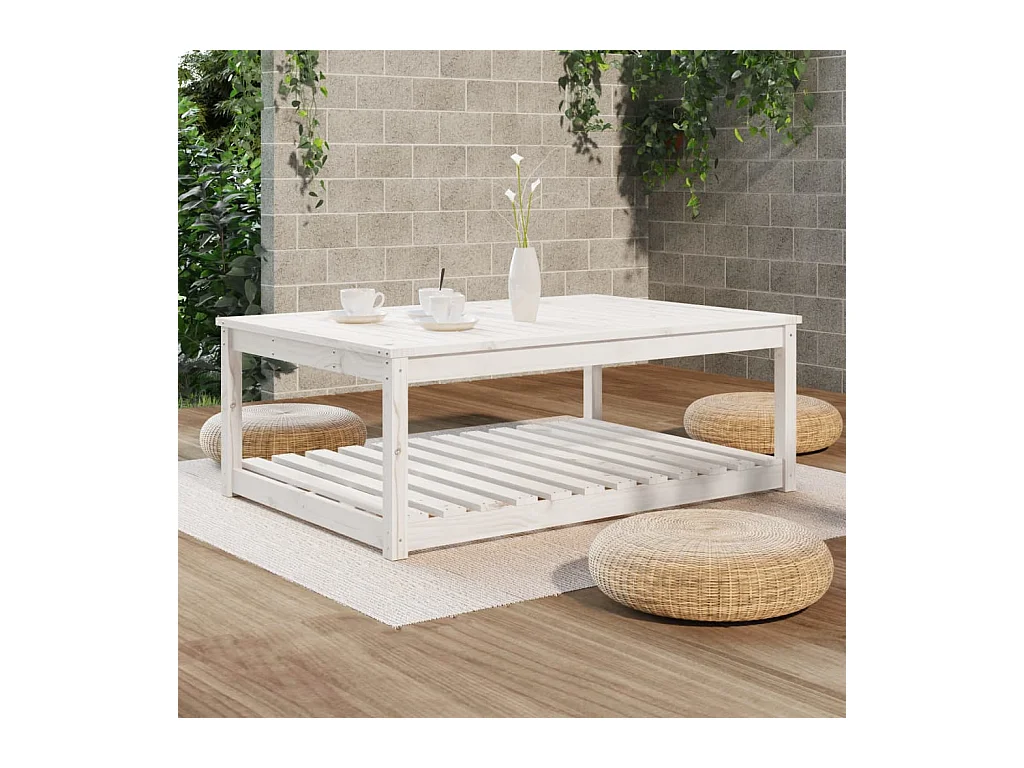 Table de jardin blanc 121x82,5x45 bois massif de pin