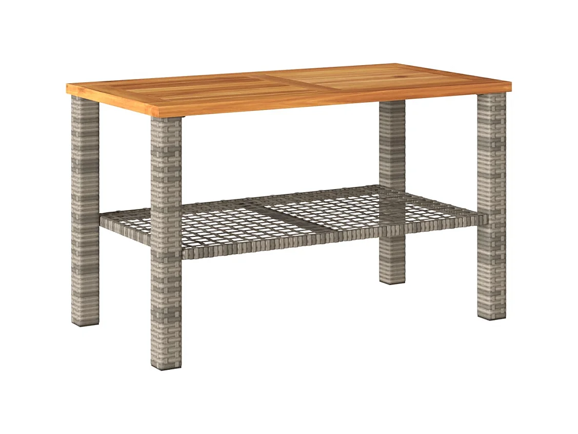 Table de jardin gris 70x38x42 résine tressée et bois acacia