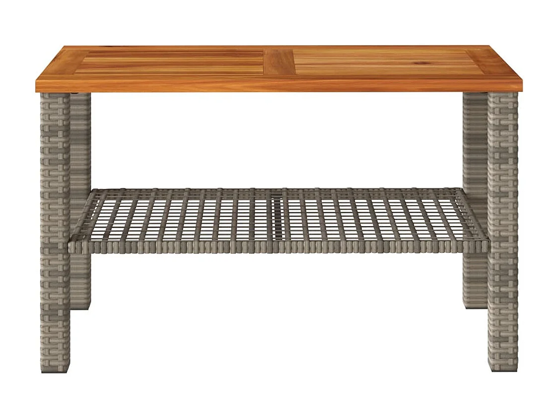 Table de jardin gris 70x38x42 résine tressée et bois acacia