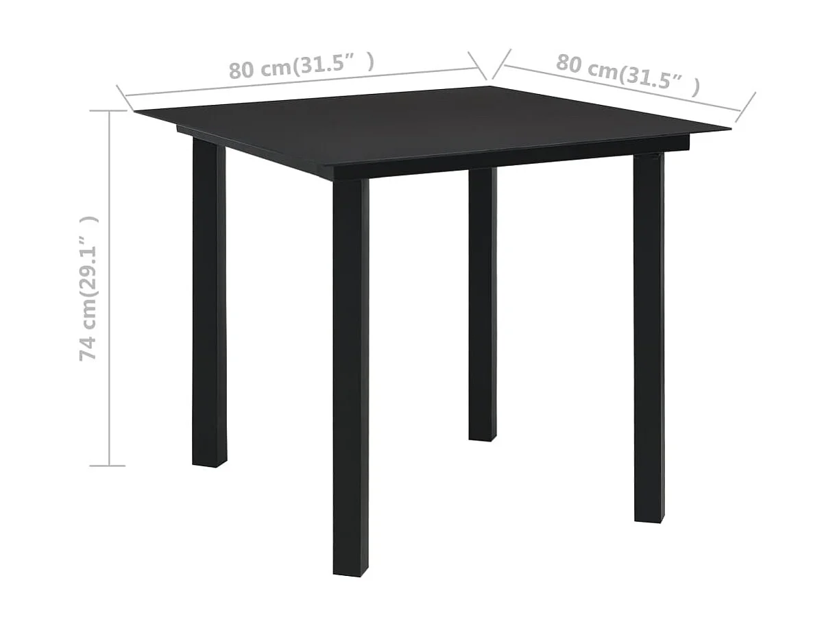 Table à dîner de jardin Noir 80x80x74 Acier et verre 3