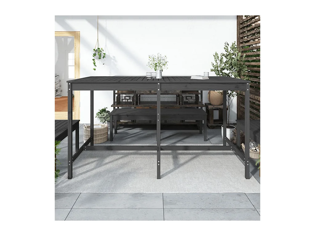 Table de jardin gris 203,5x90x110 bois massif de pin