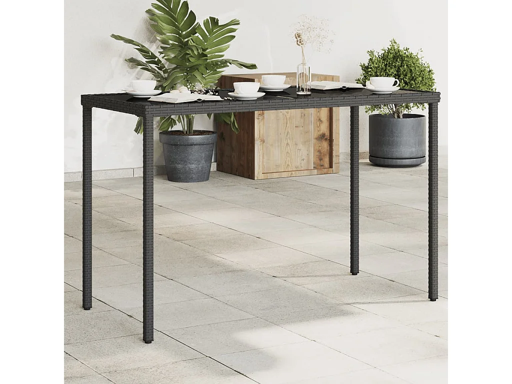 Table de jardin dessus en verre noir 115x54x74 résine tressée
