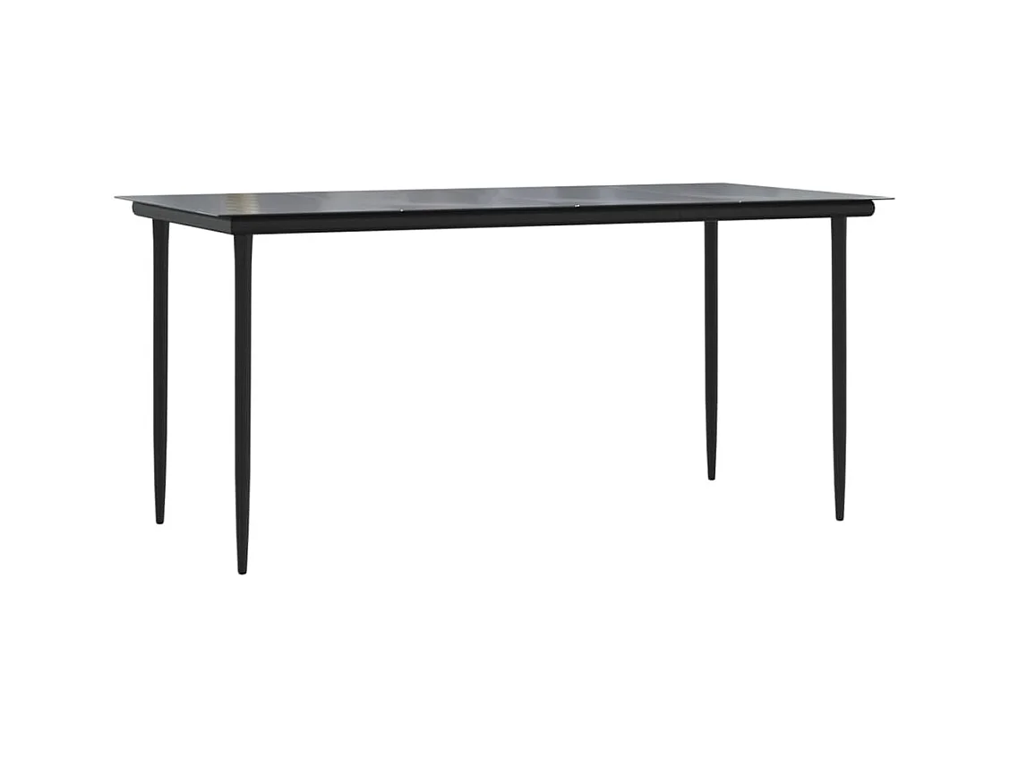 Table à dîner de jardin Noir 160x80x74 Acier et verre trempé