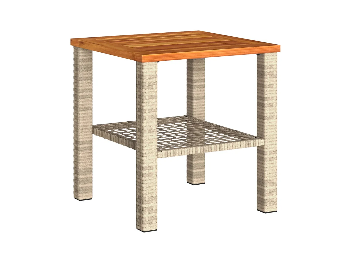 Table de jardin beige 40x40x42 résine tressée et bois acacia