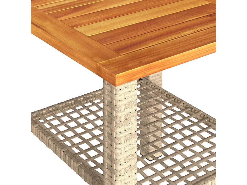 Table de jardin beige 40x40x42 résine tressée et bois acacia