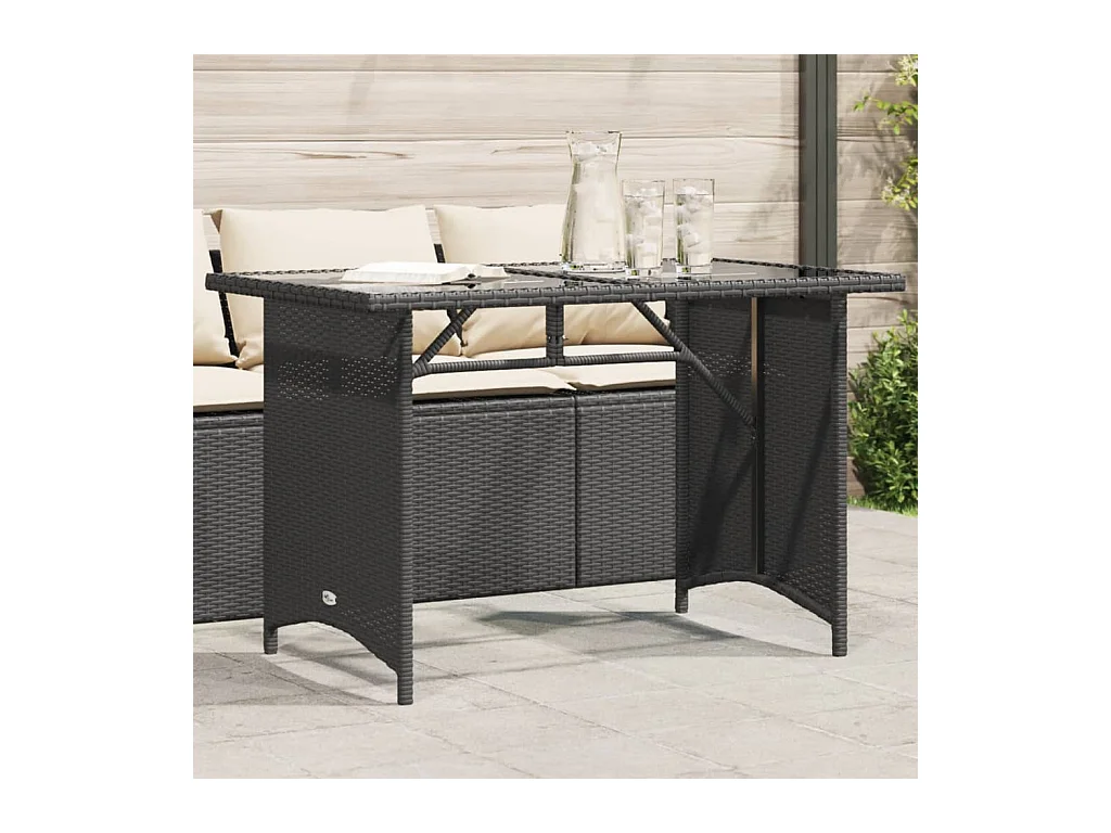 Table de jardin avec dessus en verre noir 110x68x70 poly rotin