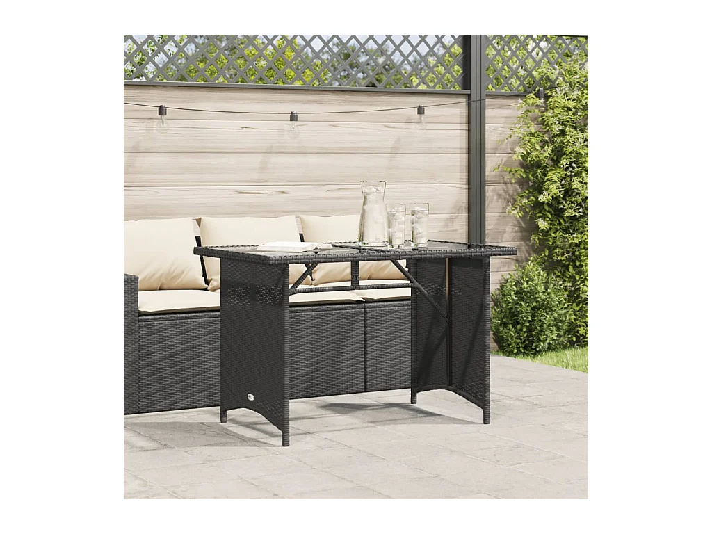 Table de jardin avec dessus en verre noir 110x68x70 poly rotin