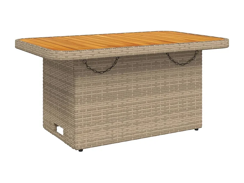 Table de jardin beige 90x55x71 résine tressée et bois acacia