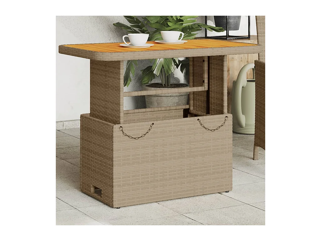 Table de jardin beige 90x55x71 résine tressée et bois acacia