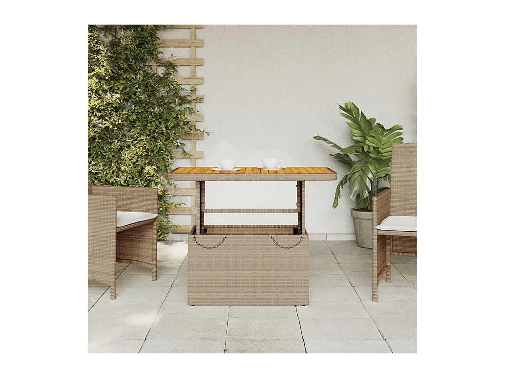 Table de jardin beige 90x55x71 résine tressée et bois acacia