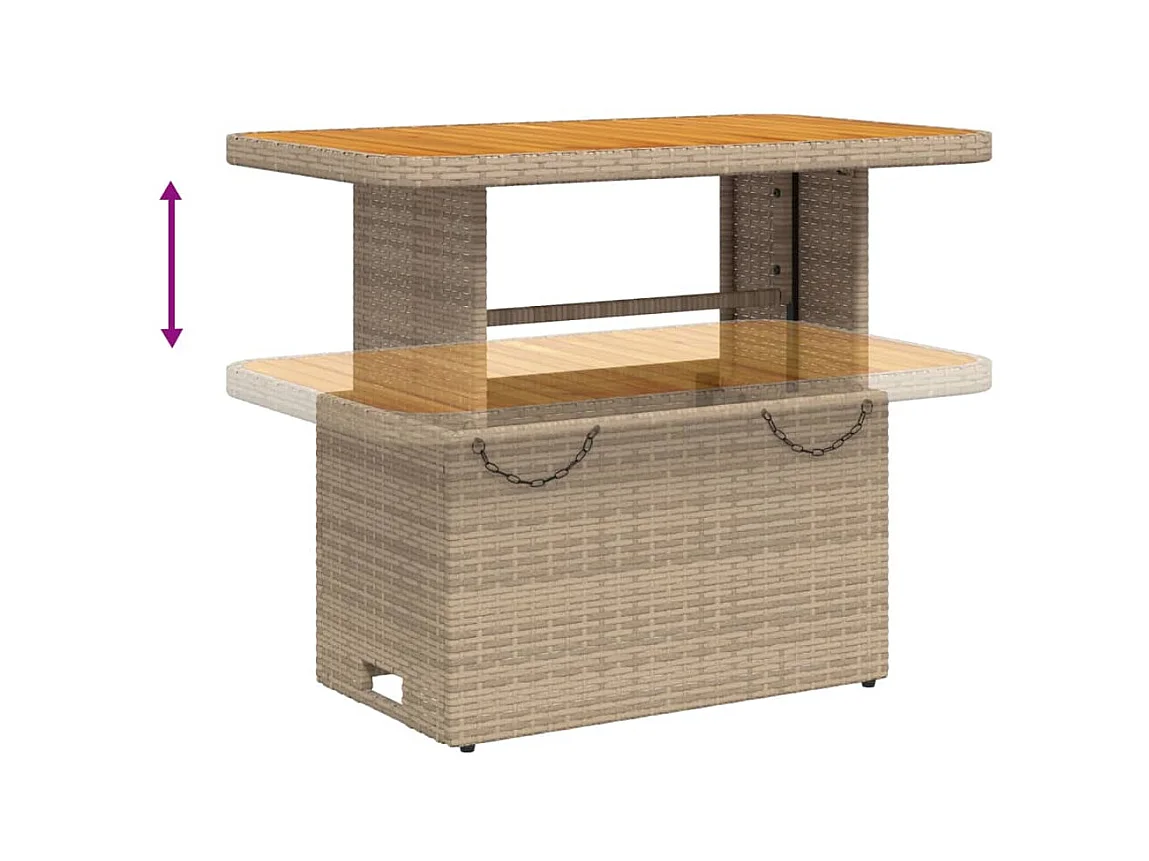 Table de jardin beige 90x55x71 résine tressée et bois acacia
