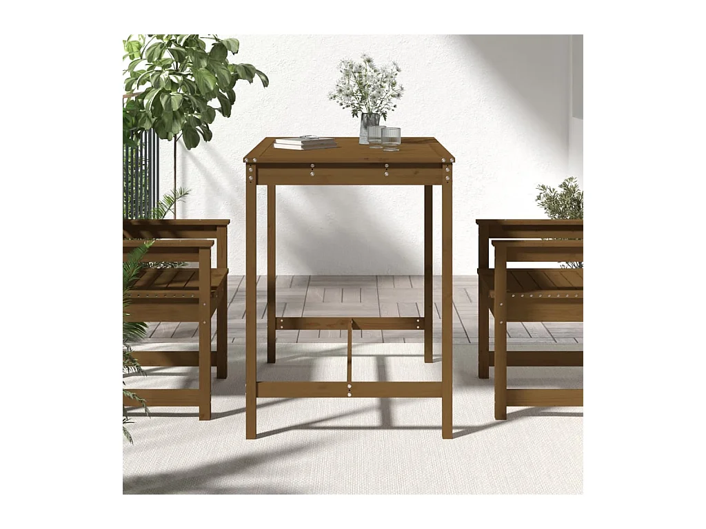 Table de jardin marron miel 121x82,5x110 bois massif de pin