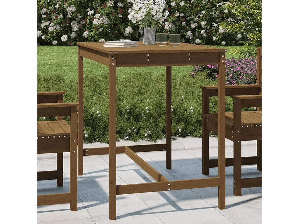 Table de jardin marron miel 121x82,5x110 bois massif de pin