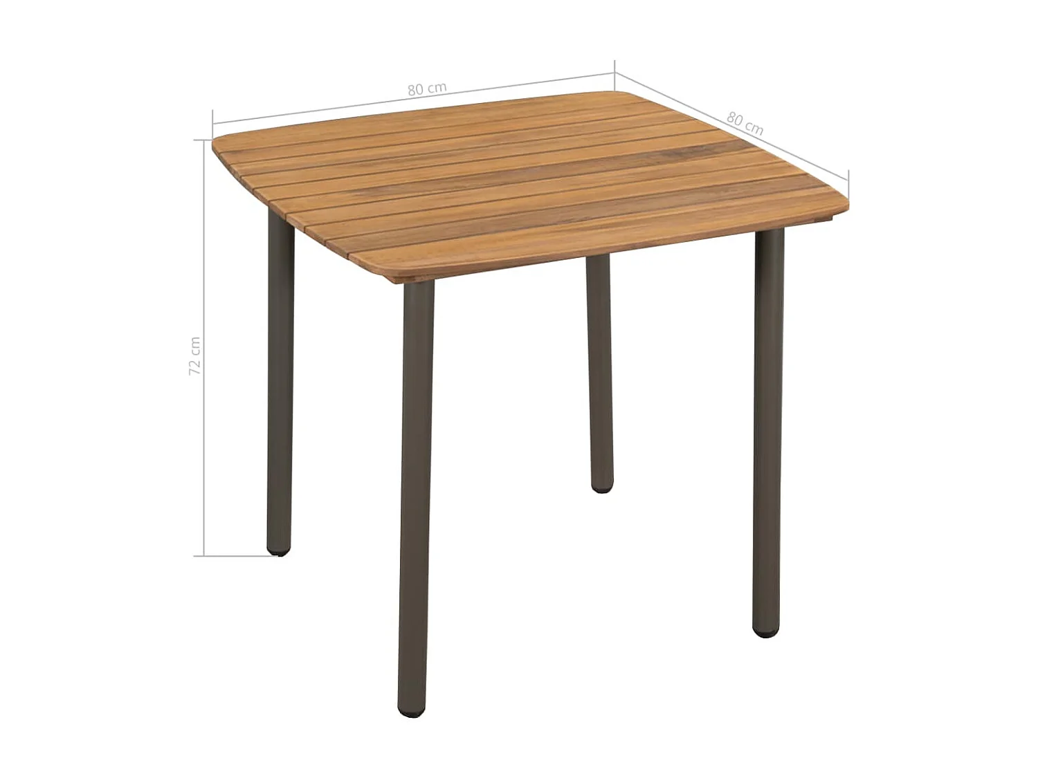 Table de jardin 80 x 80x72 Bois d'acacia solide et acier