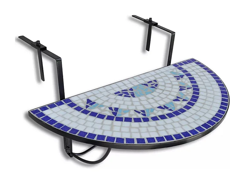 Table suspendue de balcon Bleu et blanc Mosaïque