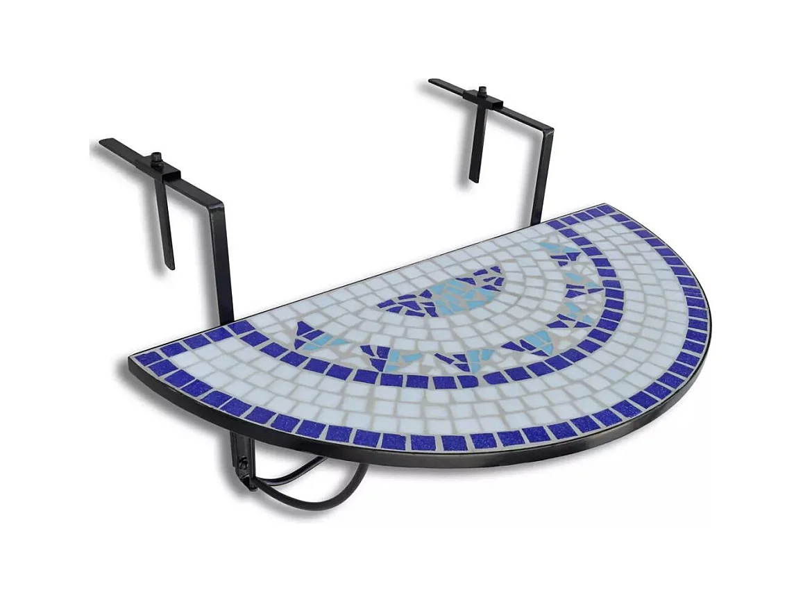 Table suspendue de balcon Bleu et blanc Mosaïque