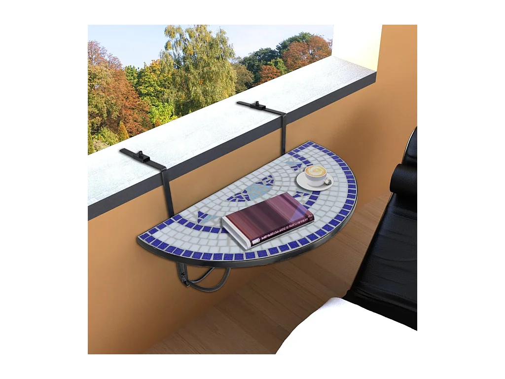 Table suspendue de balcon Bleu et blanc Mosaïque