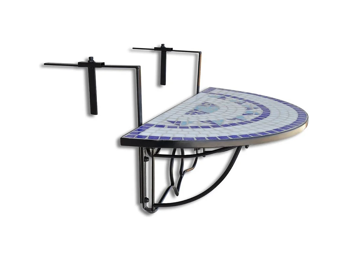 Table suspendue de balcon Bleu et blanc Mosaïque