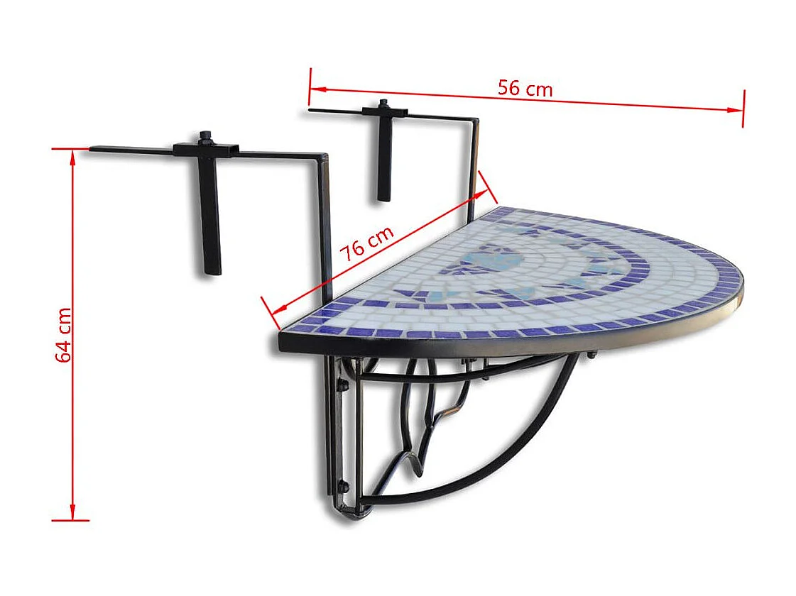 Table suspendue de balcon Bleu et blanc Mosaïque