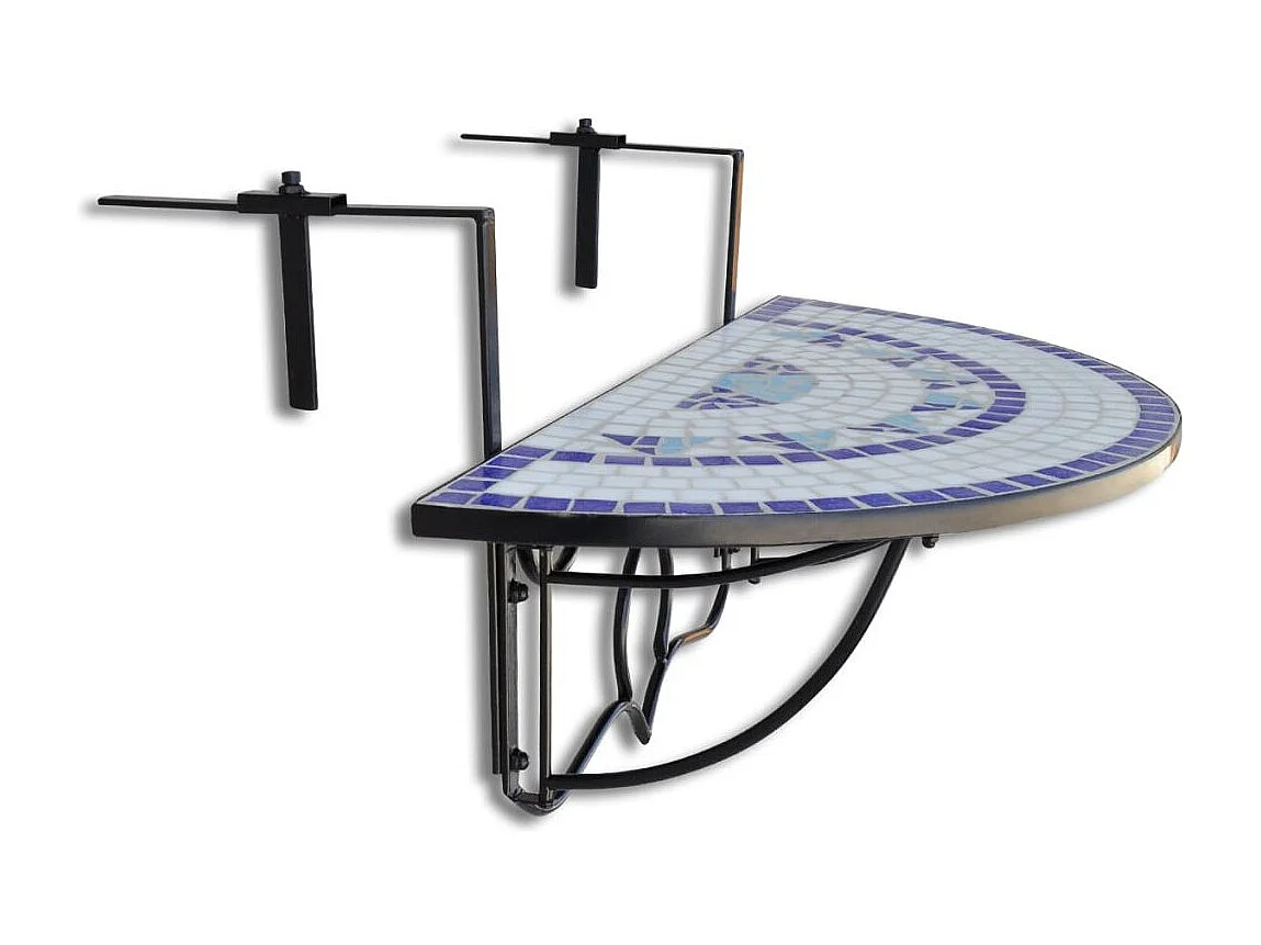 Table suspendue de balcon Bleu et blanc Mosaïque