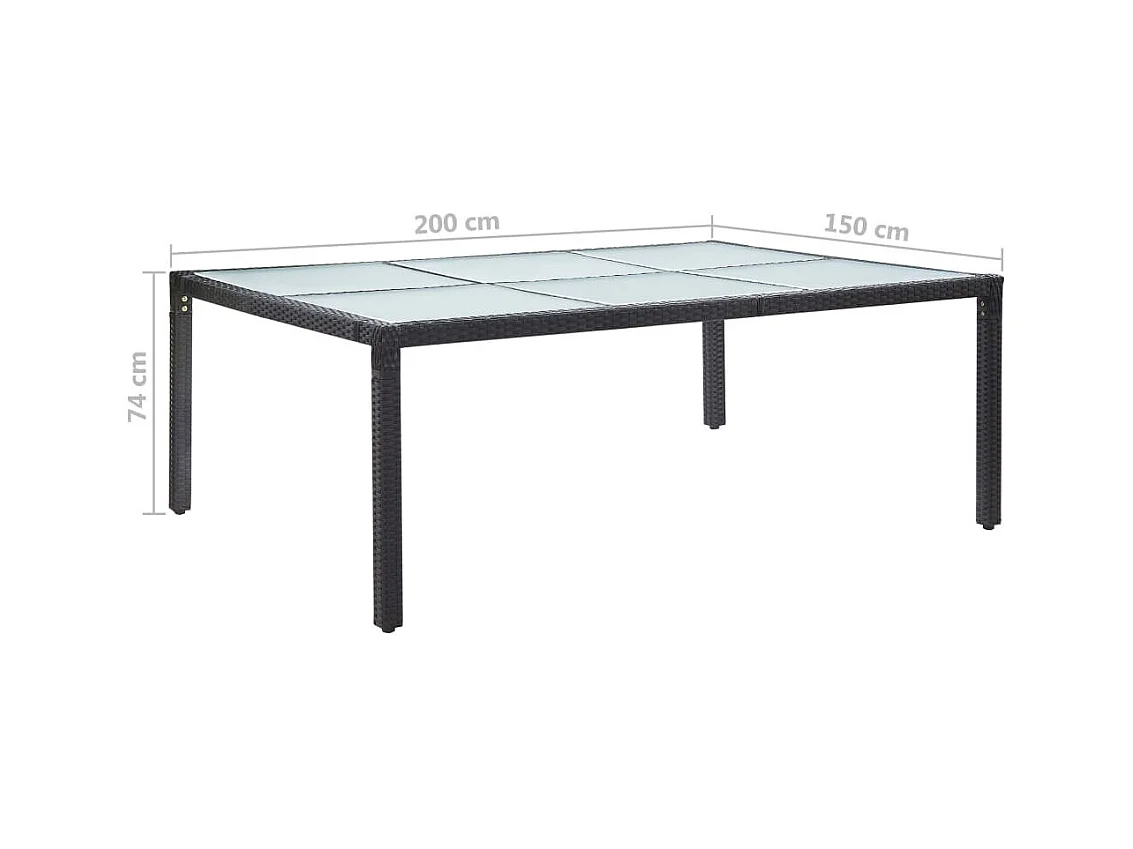 Table à dîner d'extérieur Noir 200x150x74 Résine tressée