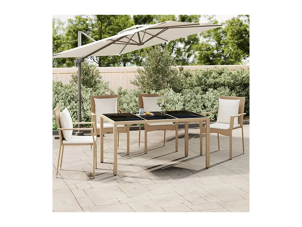 Table de jardin plateau en verre Résine tressée verre trempé