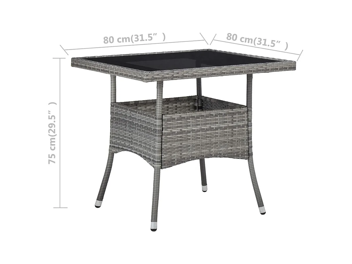 Table à manger d'extérieur Gris Résine tressée et verre
