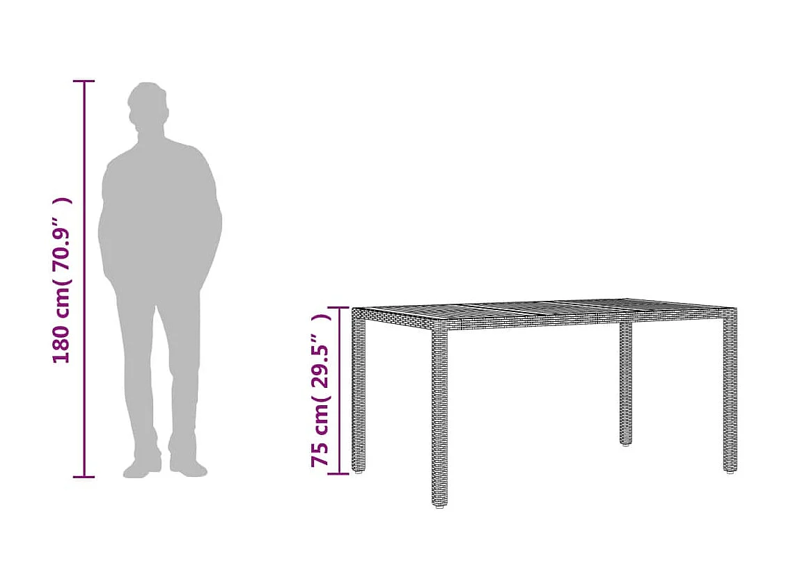 Table de jardin et dessus en bois d'acacia noir résine tressée