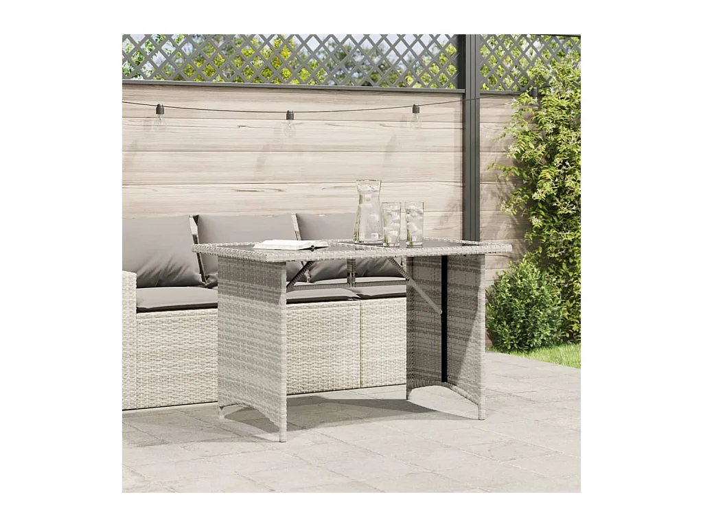 Table de jardin et dessus en verre gris clair 110x68x70 rotin