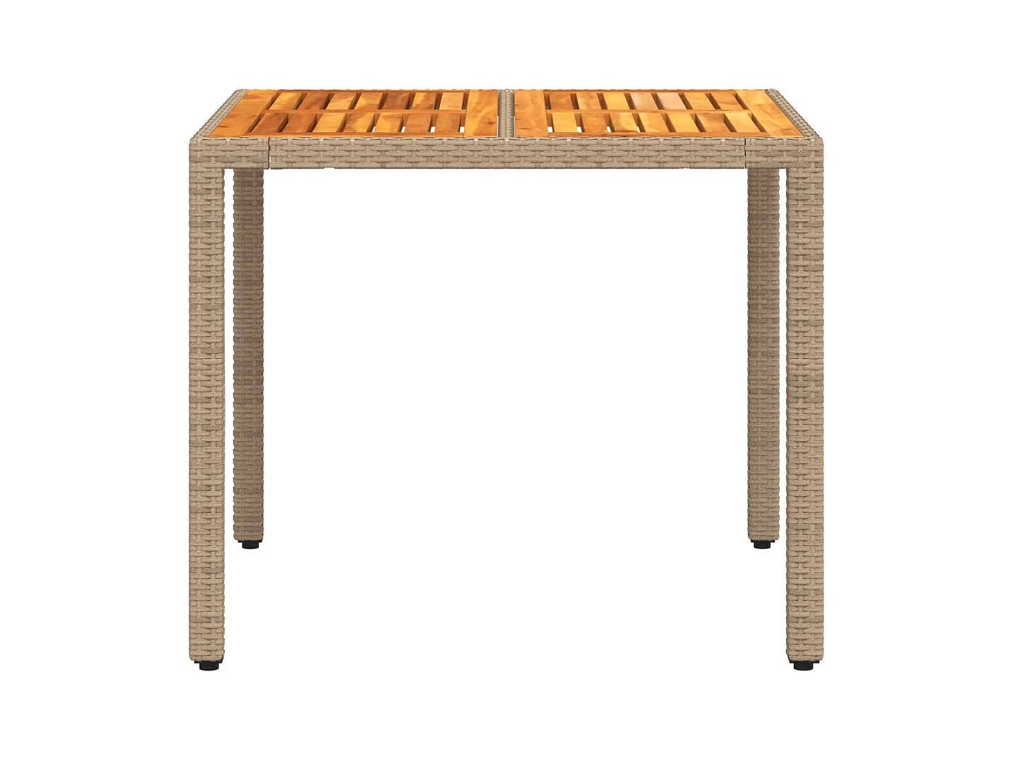 Table de jardin beige 90x90x75 résine tressée et bois acacia