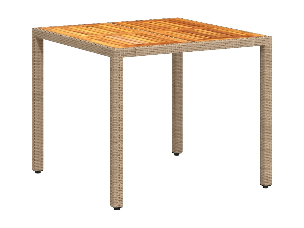 Table de jardin beige 90x90x75 résine tressée et bois acacia