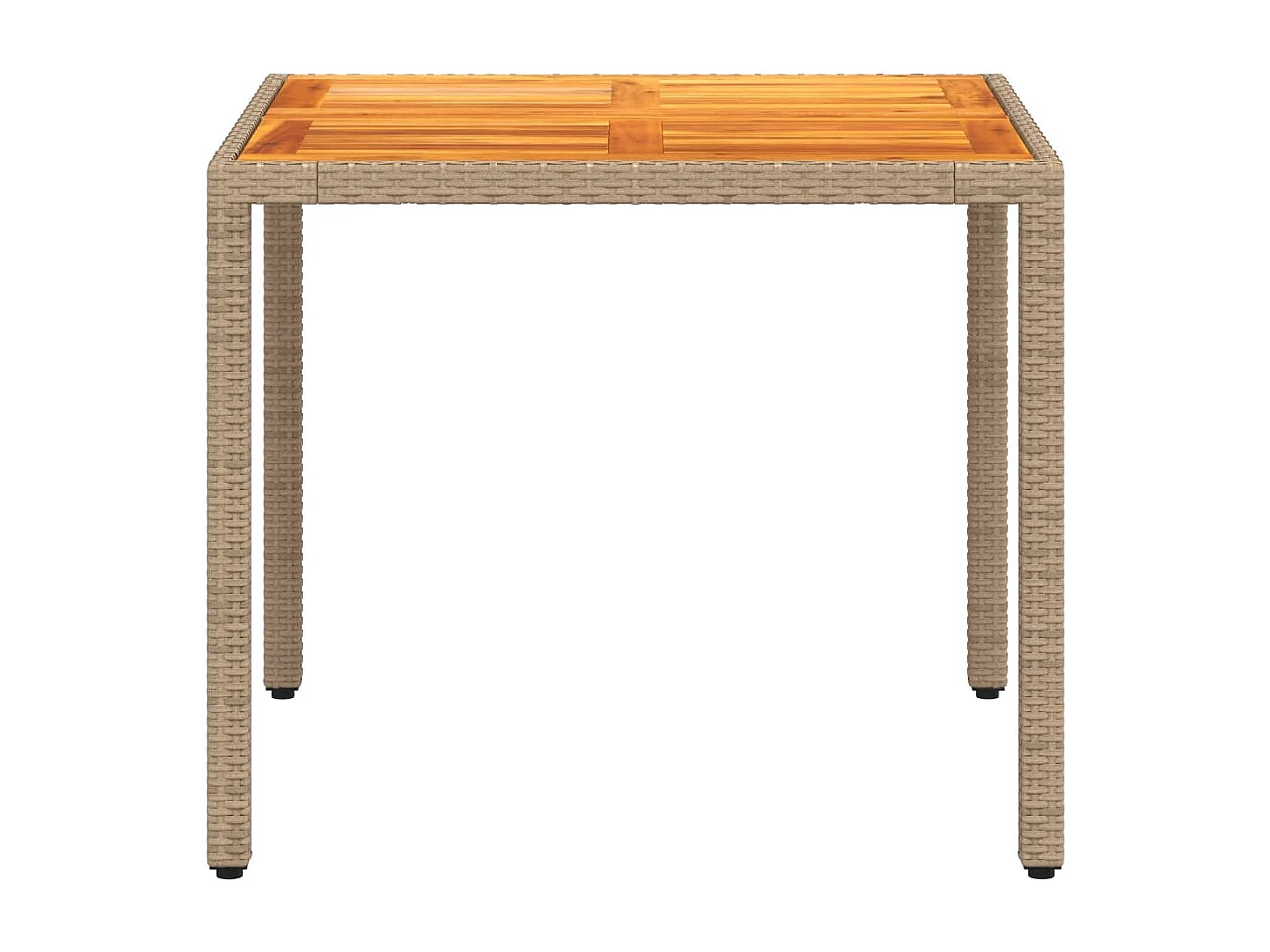 Table de jardin beige 90x90x75 résine tressée et bois acacia
