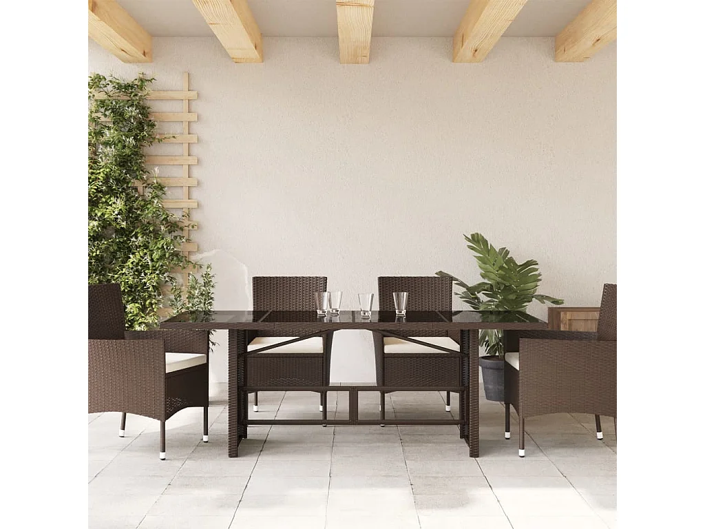 Table de jardin dessus en verre marron 190x80x74